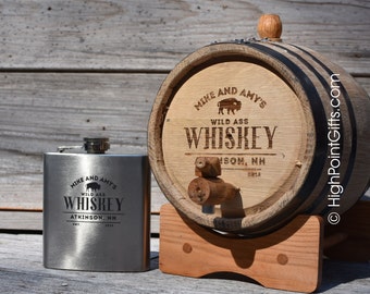 Whiskey Barrel - Personalized Whiskey Barrel - Whiskey Lovers Bundle - Personalized Flask