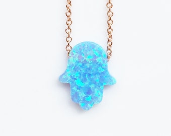 opal necklace on a rose gold plated sterling silver link chain, also in sterling silver, safe to wet, choose small or large sky blue opal