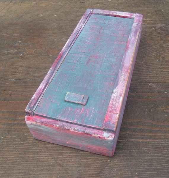 Vintage Wooden Pencil Box Slide Lid by ShabbyHomeAndVintage