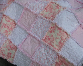 Rag Quilt, Pink Shabby Chic, Lap Quilt, Handmade in the USA, Ready to Ship