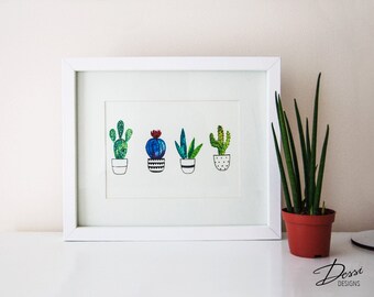 Watercolour Cactus Wall Print 5' 'x 7'' (13cm x 18cm ) Printable Art Print, Cactus Poster