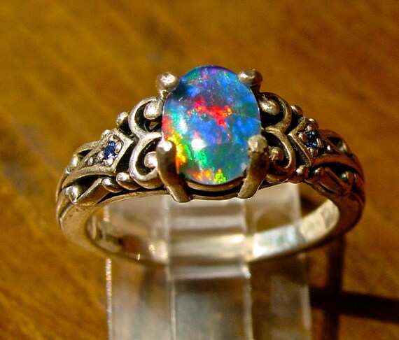 Art Deco Opal Engagement Ring w accent gemstones. by AmyKJewels