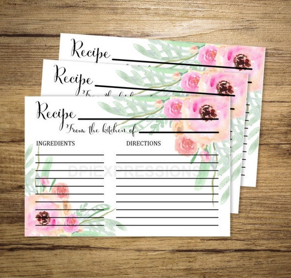 printable recipe cards watercolor flowers recipe cards 4x6 recipe printable recipe cards 4x6