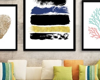 Printable Abstract Art, Navy Blue and Gold Art, Blue Art, Blue Printable Art, Dark Blue Abstract Print, Downloadable Art Minimalist Painting