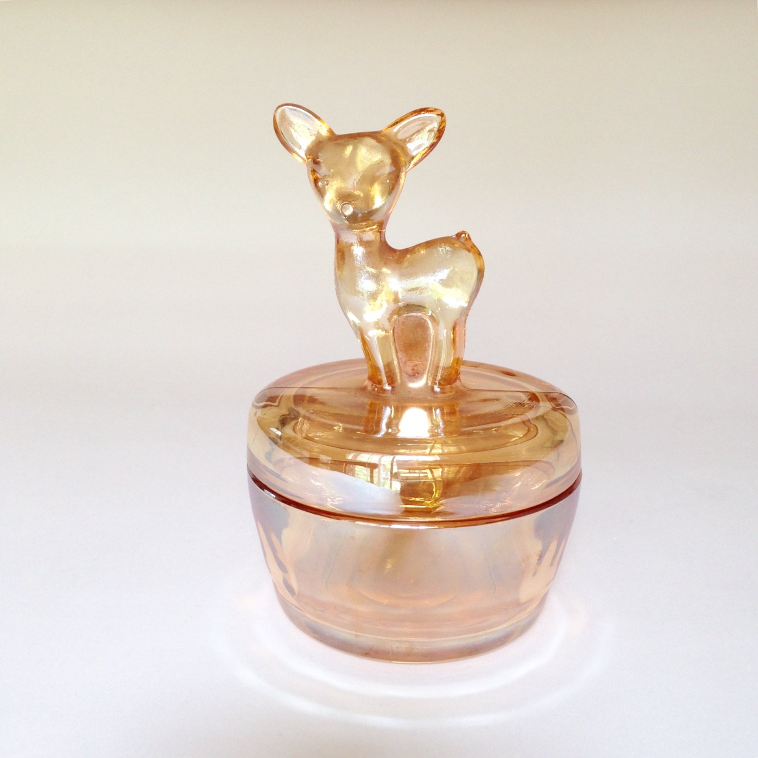 Vintage Carnival Glass Jewelry Box / Deer Glass Powder
