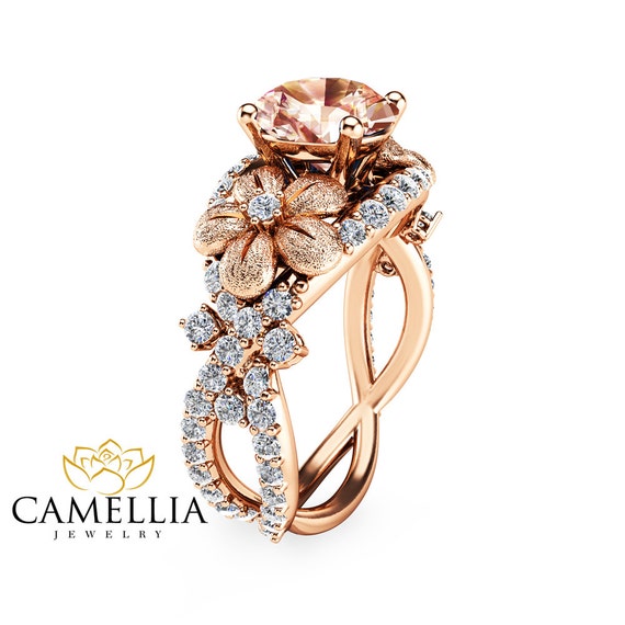 14K Rose  Gold  Morganite Engagement  Ring  Rose  Gold  Engagement 