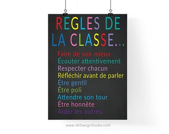 Regles de la Classe Chalkboard Poster French Print Classroom Poster Cadre Typography Wall Art Classroom Wall Decor Instant Download DT298
