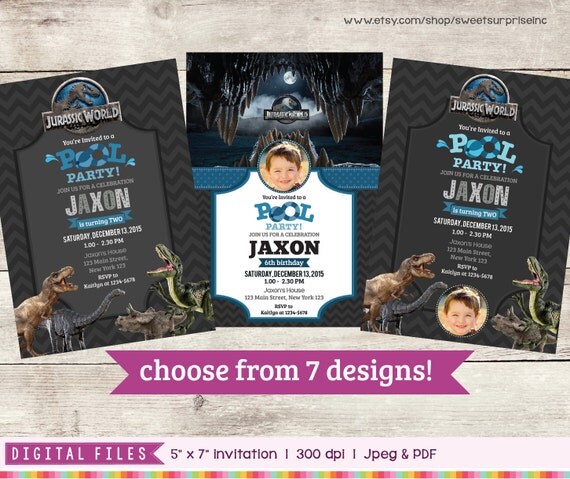 Jurassic World Pool Party Invitation with / without Photo - Jurassic World Invitation - Pool Party Invitation - Choose from 7 designs!