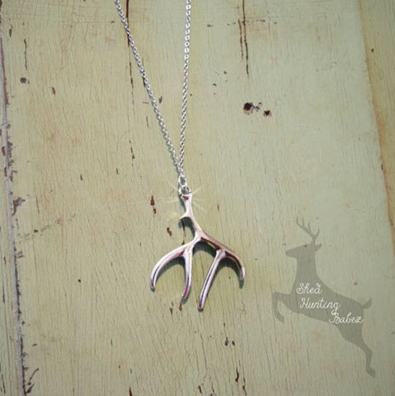 Holiday SALE&gt;&gt; Silver Deer Antler or Elk Antler Charm Necklace 