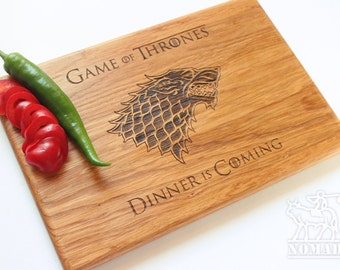Game of Thrones Cutting Board, Dinner is coming Cutting Board, GOT Chopping Board, Games of Thrones house Stark Engraved