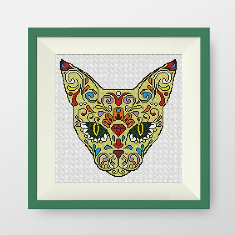 BUY 2 GET 1 FREE Cat Sugar skull Cross Stitch Pattern Cross