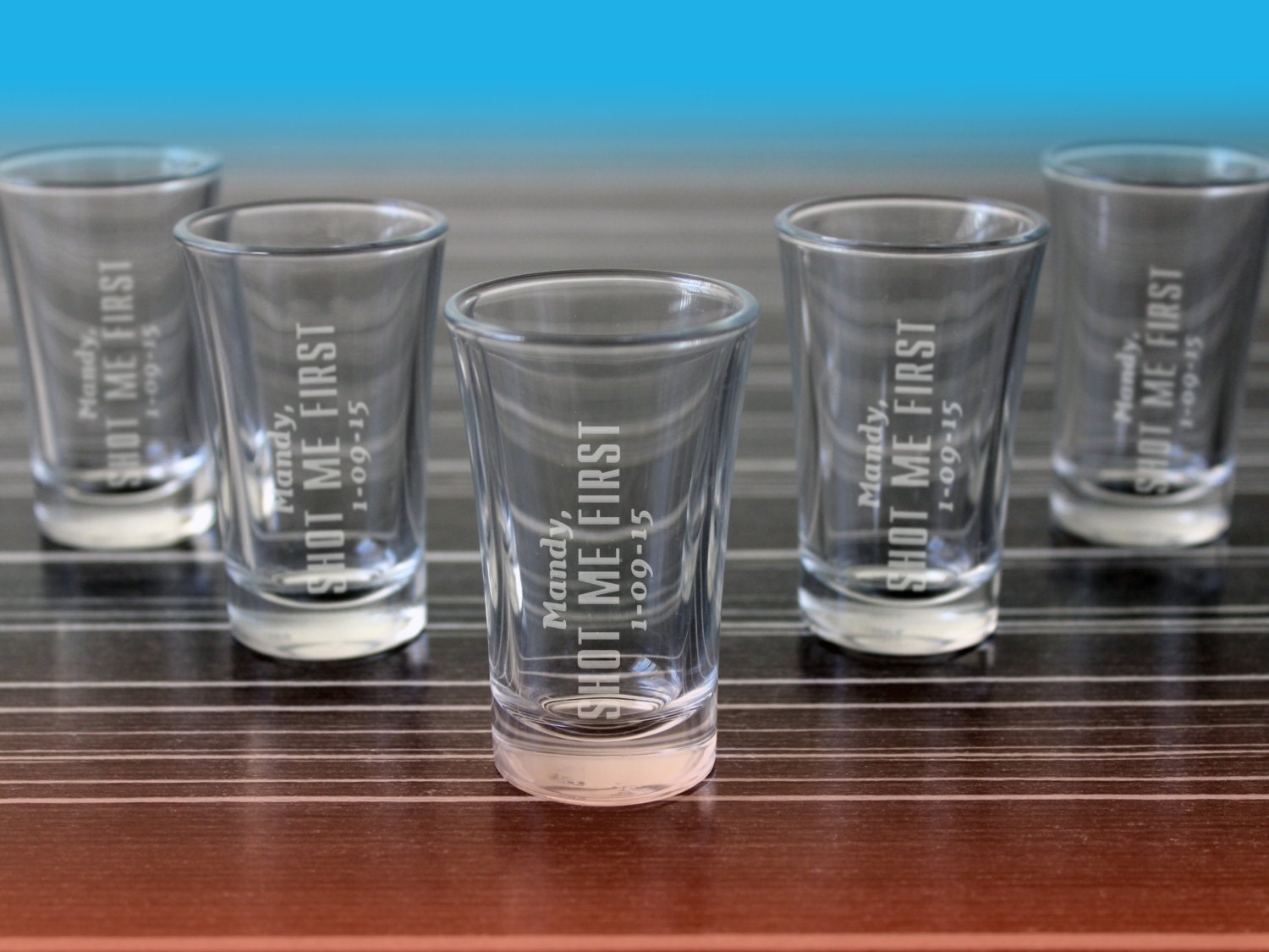 Six personalized shot glasses laser engraved on order