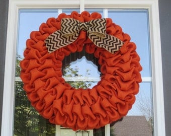 Halloween wreath- fall wreath - autumn wreath - orange burlap bubble wreath with black chevron burlap bow