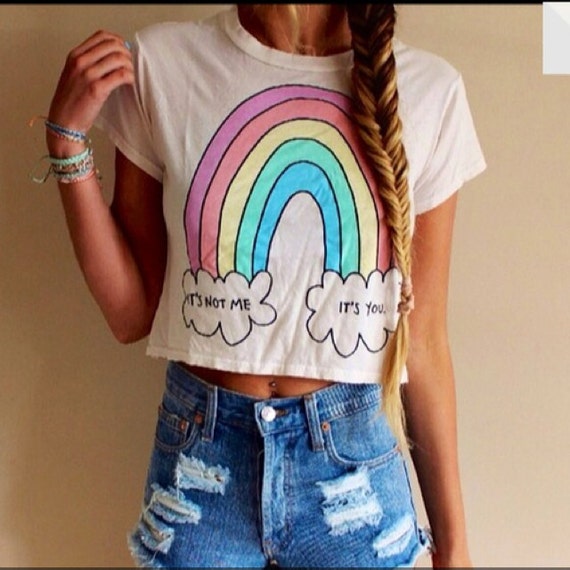 Its not me it's you Rainbow  Graphic Print Crop top Tee -  Cute Crop Tops, S M L XL