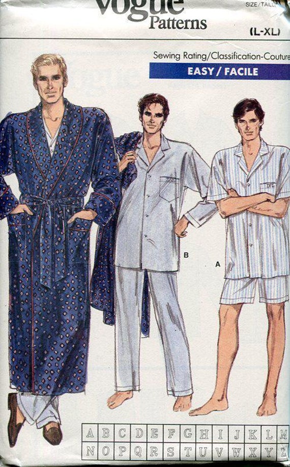 FREE US SHIP Vogue 7079 Retro 1980's Men's Pajamas Pj's Robe 80's ...