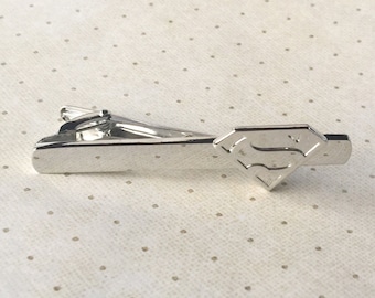 Superman Man of Steel Tie Clip Bar Clasp Links in Silver