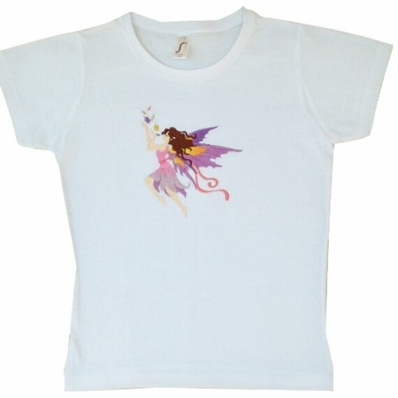Machine embroidered purple fairy on girls tshirt by NeedleArtGR