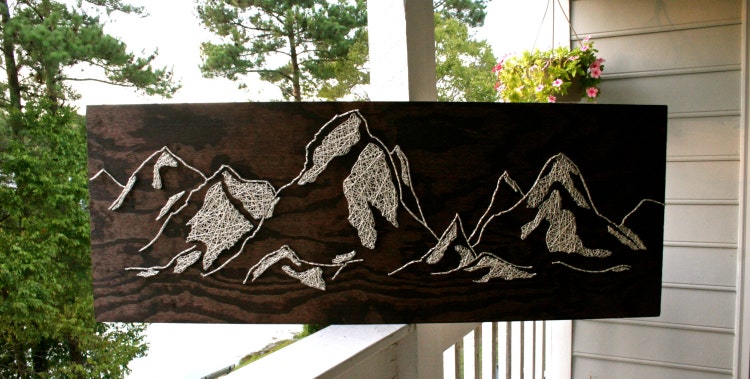 String Art Mountains 34x12 The Distant Mountains by String Art Mountains 34x12 The Distant Mountains by