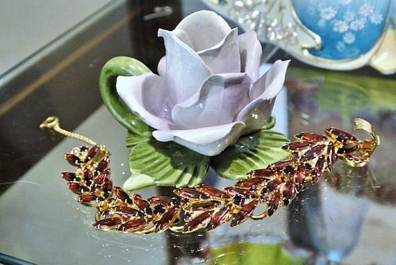 Vintage Juliana DeLizza Elster Bracelet Verified D&E Amethyst Skinny Spikey Elongated Navette Marquis Open Back Rhinestone 5 Link Band