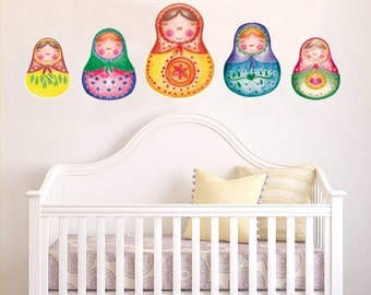 Nesting doll, Matryoshka Doll, Babushka, Kids wall decal, girl gift, baby shower gift, Russian nesting doll, Peel and stick, nursery decal