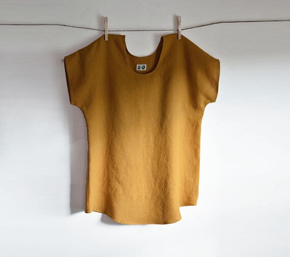 Linen Tunic Mustard Blouse Linen Clothing Womens Tops Flax