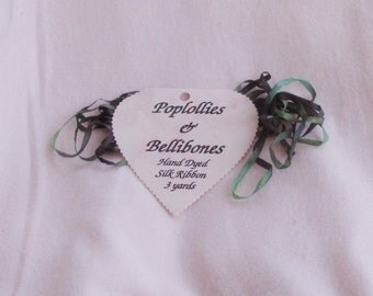 Ribbon, Ivy, 4mm, 3 yards, handdyed silk, Poplollies & Bellibones, C, destash