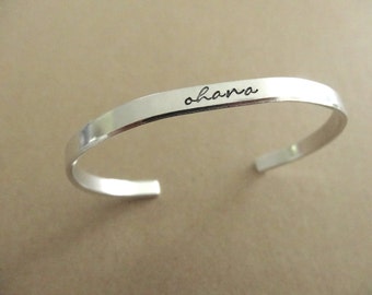 Ohana Bracelet - Family Cuff Bracelet - Skinny 1/5 inch