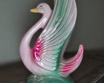 Vintage 50s Pink Swan Kitschy Ceramic Bud Vase Pen Holder
