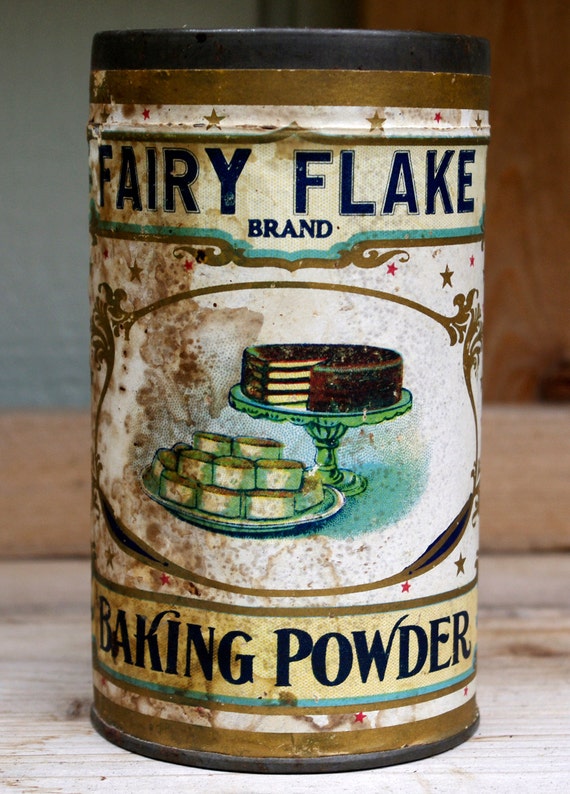 Fairy Flake Brand Baking Powder 1 lb FULL Tin Early 1900's