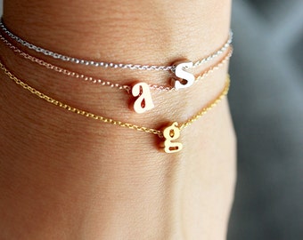 Initial Bracelet Lowercase - Gold Silver Rose Gold Letter Bracelet Custom Bridesmaid Gift Personalized Wedding Minimalist Monogram