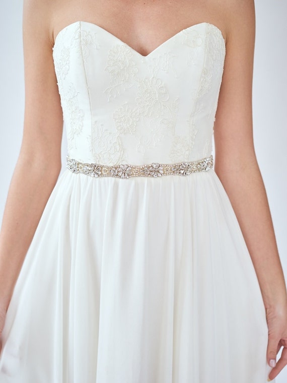 Thin Crystal Bridal Belt Skinny Rhinestone Wedding Dress