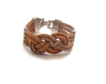 Cork bracelet with 4 strand of 3mm natural and yellow cork