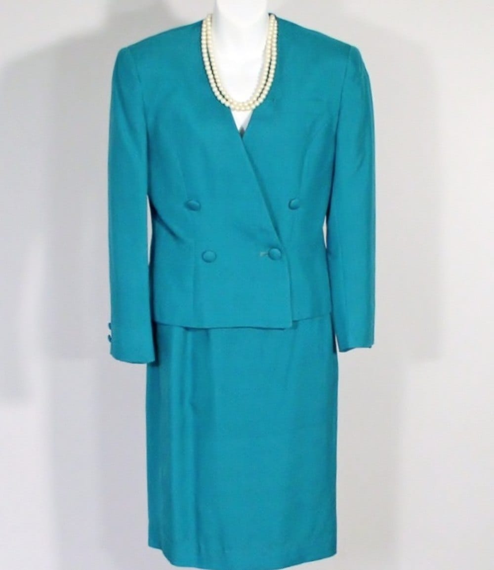 Vintage Suit Women's Austin Reed 1980's Suit Teal Silk