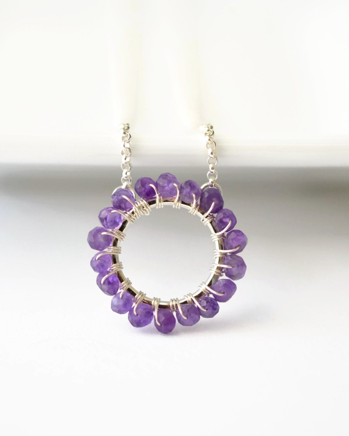Birthstone Circle Necklace / Amethyst Circle by BlueRoomGems