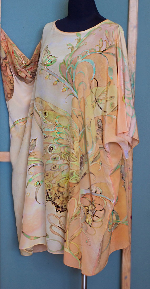 Hand Painted Silk Caftan Dress Silk Tunic Kaftan by SilkWonder