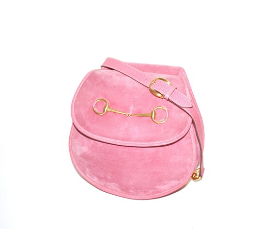 Vintage GUCCI Backpack Pink Suede Leather Horsebit Sling Bag