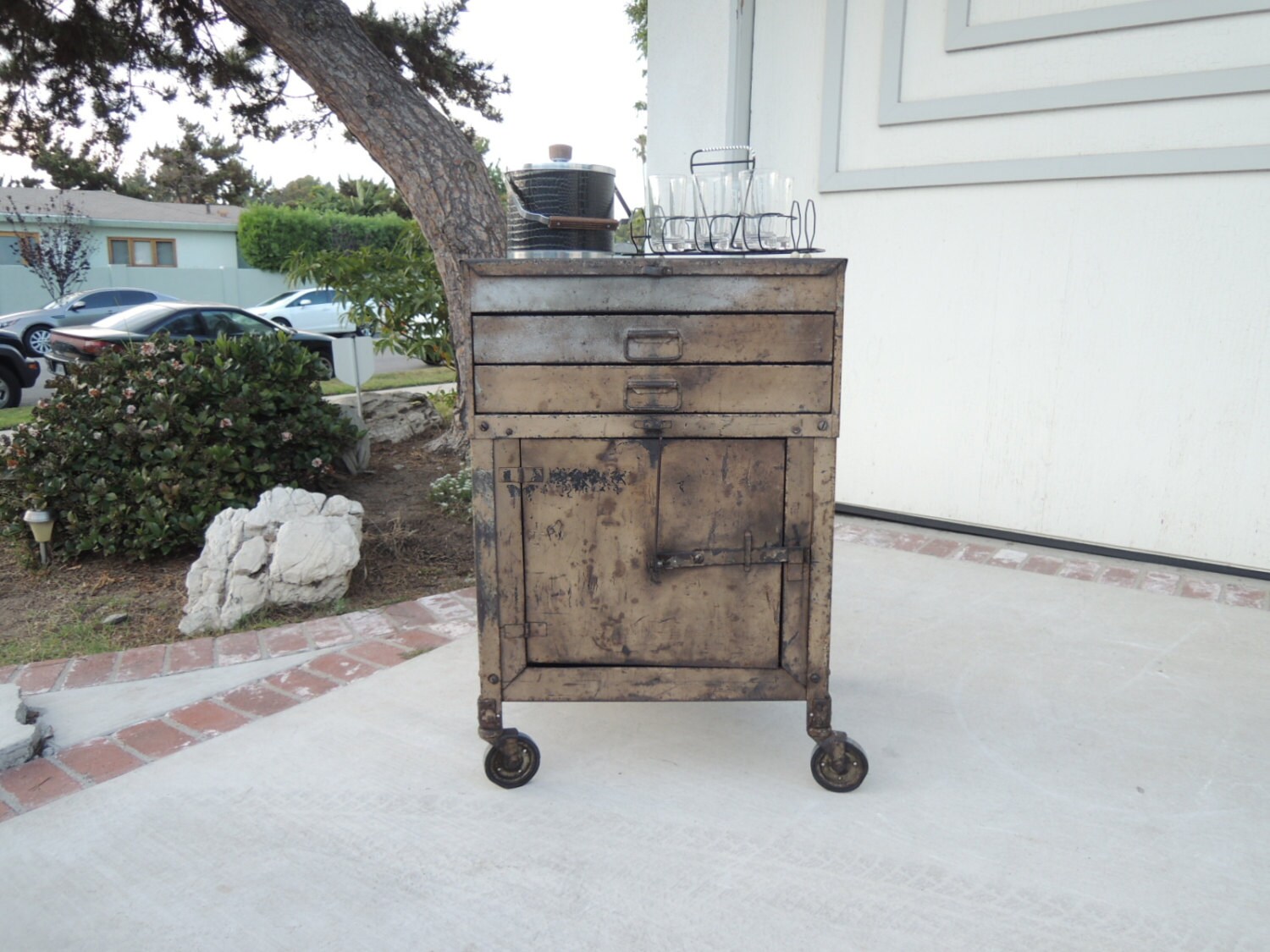 INDUSTRIAL Rolling Storage or Bar Cart with Drawers (Los Angeles
