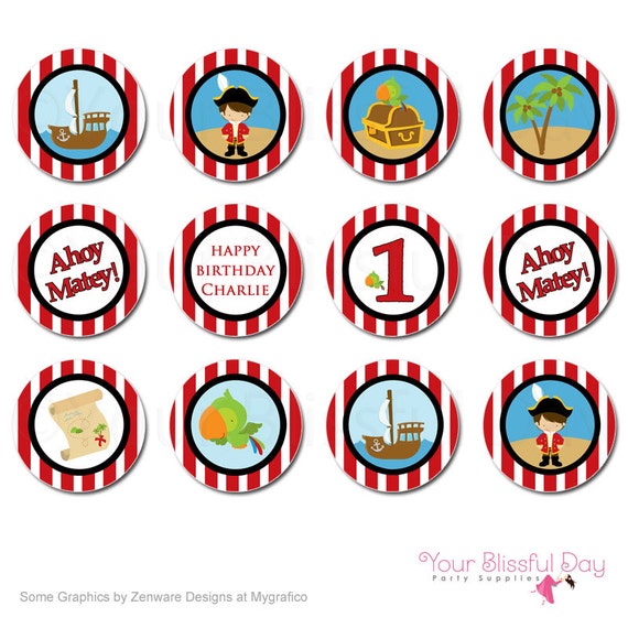 PRINTABLE Boy Pirate Party Circles (Personalized) #569 Il_570xn
