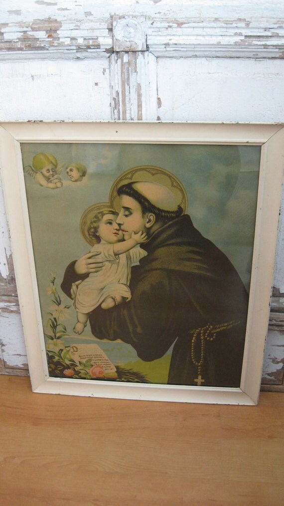 Antique religious print/lithograph of St. Anthony Jesus