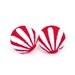 White red button earrings - tiny fern stud earrings - red leaf fabric earrings - spring earrings - stripes small