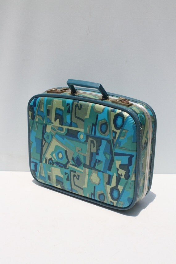 Vintage Mod 60s Suitcase Luggage Carry On Train Overnight Case
