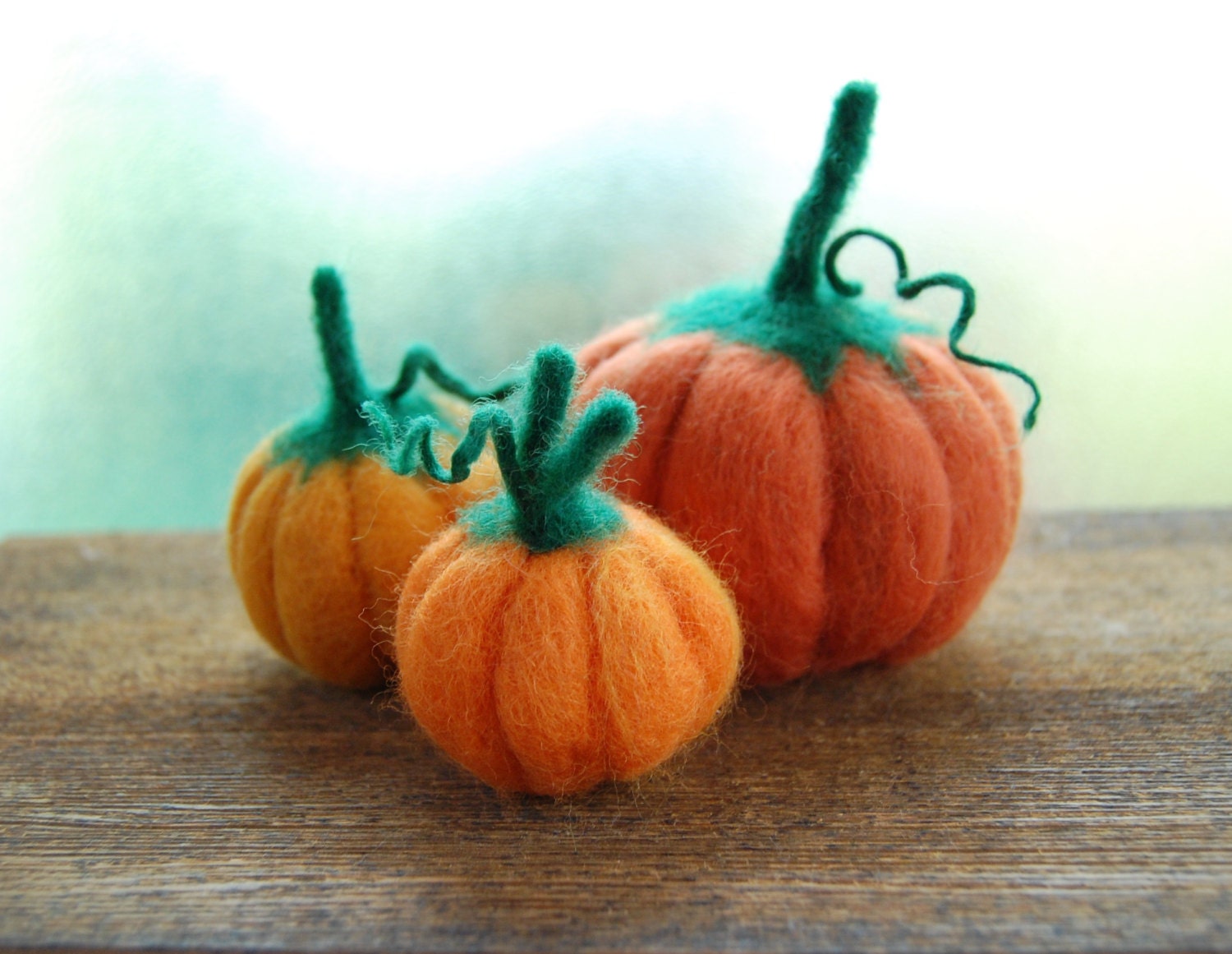 Needle Felted Pumpkins Set of Three. Autumn Decor.