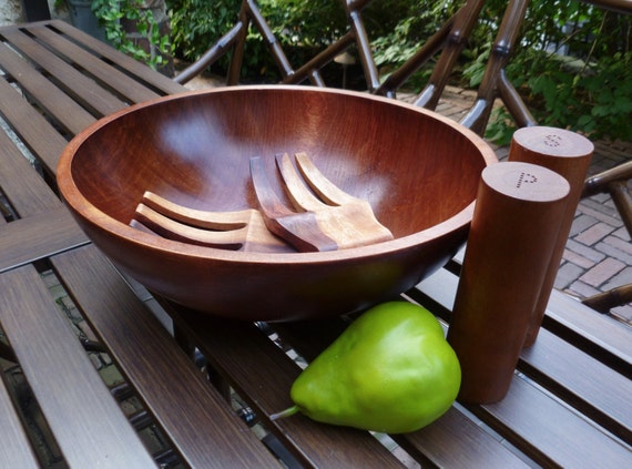 Large Wood Salad Bowl Salad Server Hands Salt by ...