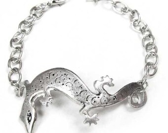 Lizard gecko bracelet pewter lizard charm jewelry