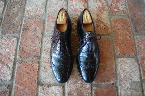 Vtg Mens Sz 10 Black Leather Johnston and Murphy Heritage Lace Up ...