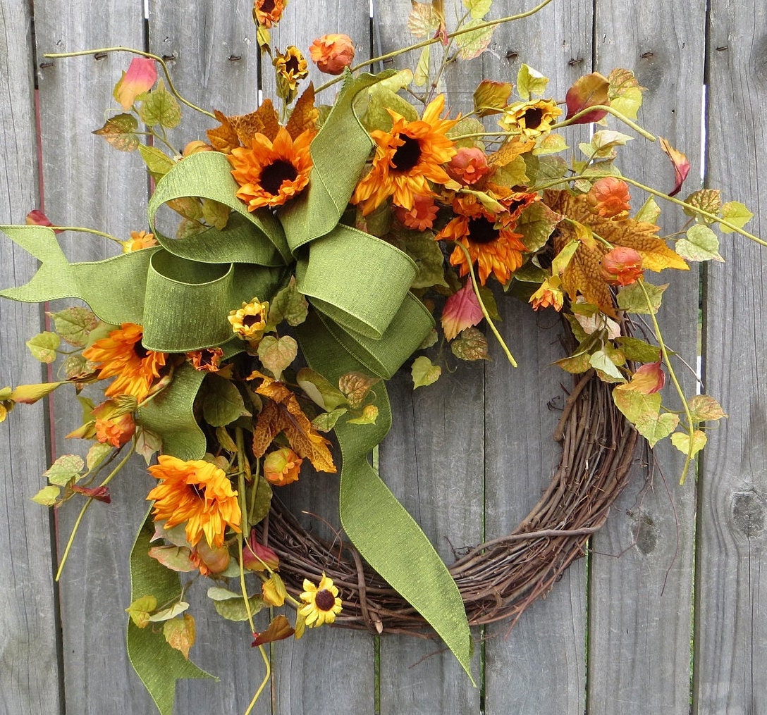 Sunflower Wreath Wreath for Fall Summer and by HornsHandmade