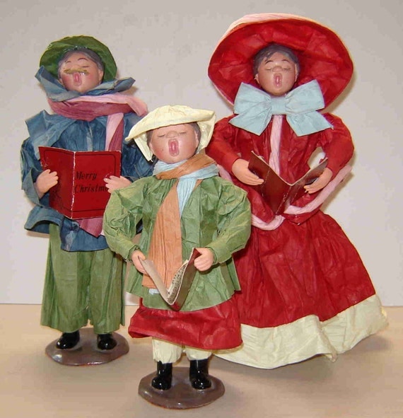PreChristmas Sale Vintage PAPER MACHE CAROLERS Set of