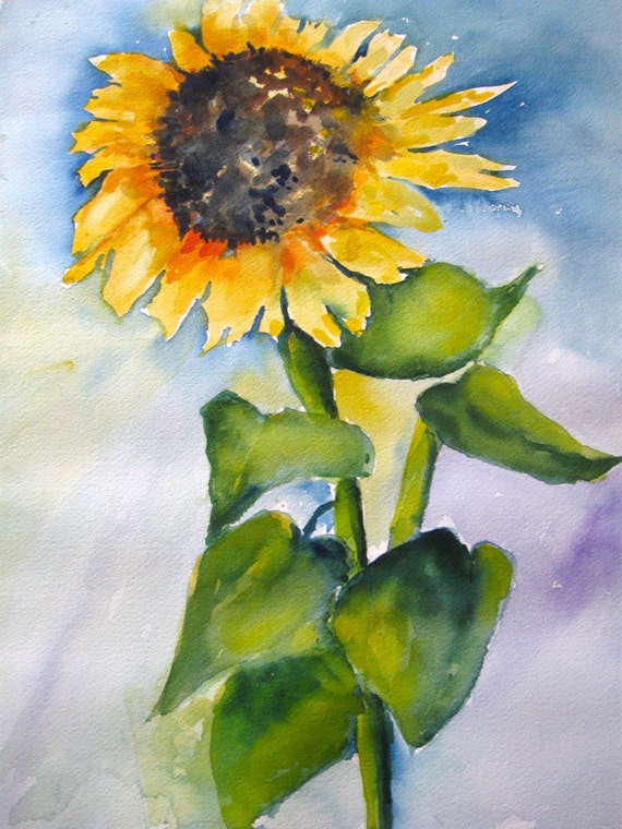 Watercolor Painting Sunflower Facing the Sun