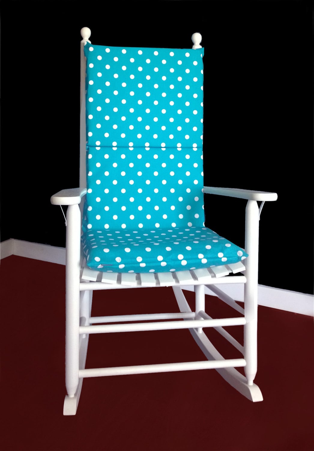 Rocking Chair Cushion Cover Turquoise White Polka Dot by RockinCushions
