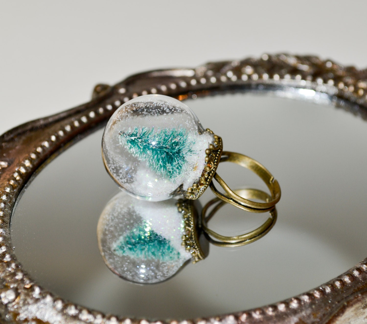 Globe Ring Miniature Christmas Tree Adjustable Ring